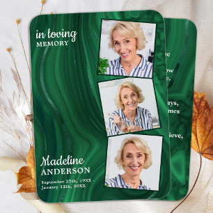 Funeral 3 Foto Memorial Prayer Kaart Emerald Green