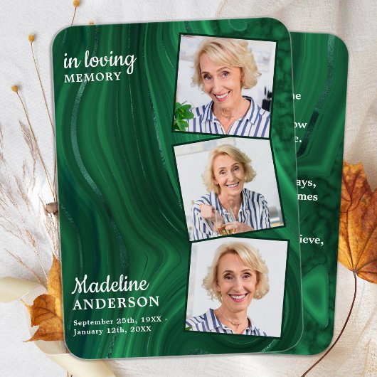 Funeral 3 Foto Memorial Prayer Kaart Emerald Green