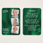 Funeral 3 Foto Memorial Prayer Kaart Emerald Green (Voorkant /achterkant)