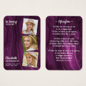 Funeral 3 Foto Memorial Prayer Kaart Paarse Marble (Voorkant /achterkant)