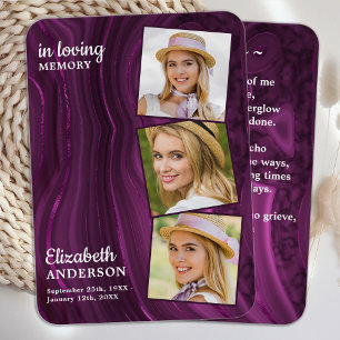 Funeral 3 Foto Memorial Prayer Kaart Paarse Marble