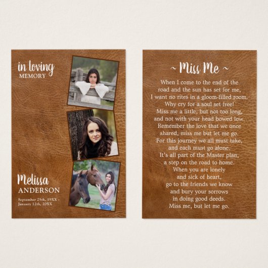 Funeral 3 Kaart van leder Memorial Prayer (Voorkant /achterkant)