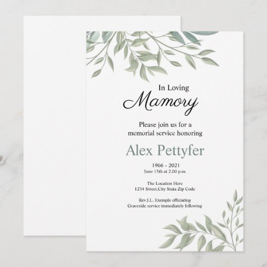 Funeral Announcement Card Aankondiging (Voorkant / Achterkant)