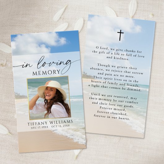 Funeral Beach In Loving Memory Photo Prayer Card Visitekaartje