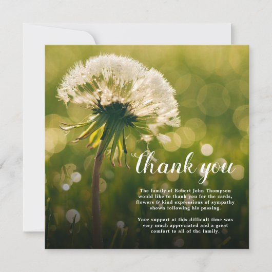 Funeral Bedankt | Dandelion Wish Bereavement (Voorkant)