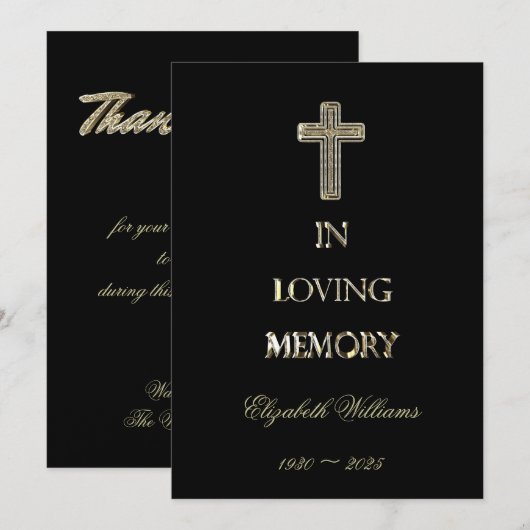 Funeral bedankt Elegant Black en Gold (Voorkant / Achterkant)