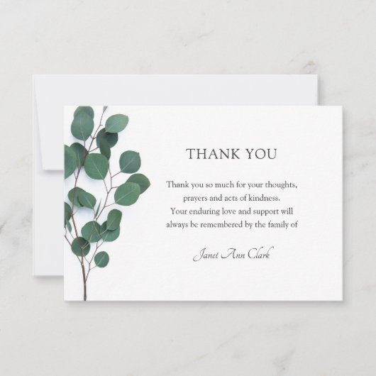 Funeral Bedankt Eucalyptus Leaves Note Kaart (Voorkant)