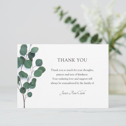 Funeral Bedankt Eucalyptus Leaves Note Kaart (Staand voorkant)