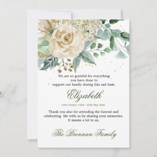 Funeral Bedankt Foto van Elegant Roos Foliage Kaart (Voorkant)