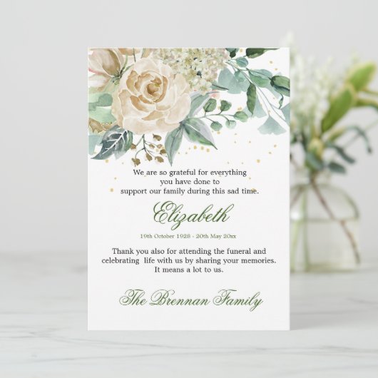 Funeral Bedankt Foto van Elegant Roos Foliage Kaart (Staand voorkant)