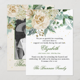 Funeral Bedankt Foto van Elegant Roos Foliage Kaart