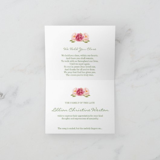 Funeral Bedankt kaarten | Waterverf Florals 4 (Binnen)