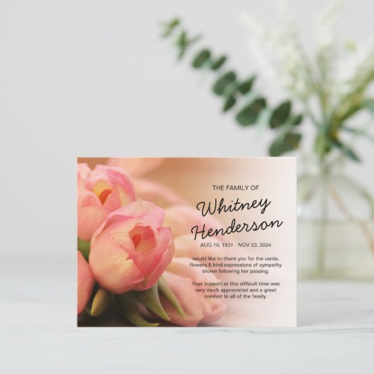 Funeral Bedankt | Roze Tulp Flowers (Staand voorkant)