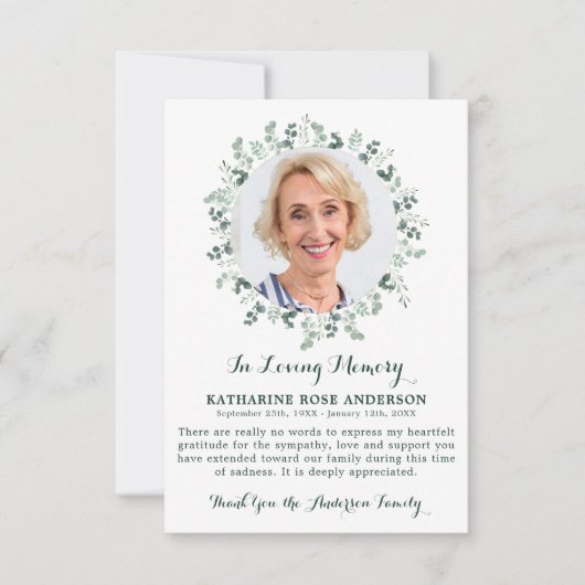 Funeral BEDANKT U Eucalyptus Sympathie Fotokaart (Voorkant)