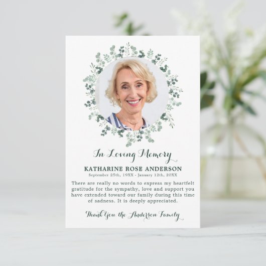 Funeral BEDANKT U Eucalyptus Sympathie Fotokaart (Staand voorkant)