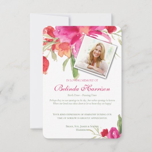 Funeral Bedankt voor Waterverf Florals Foto 2 (Voorkant)