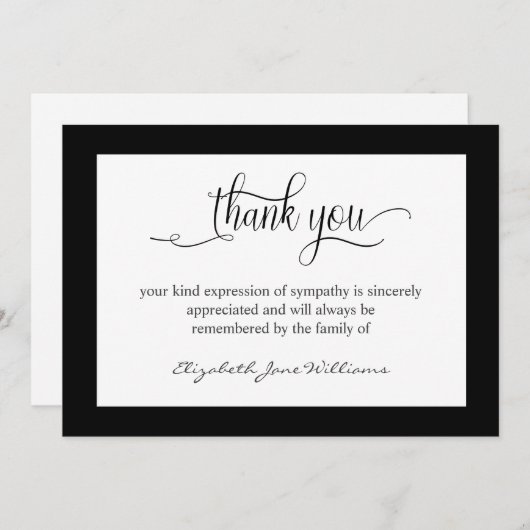 Funeral Bereavement Black Boarder Hartelijk dank Bedankkaart (Voorkant / Achterkant)