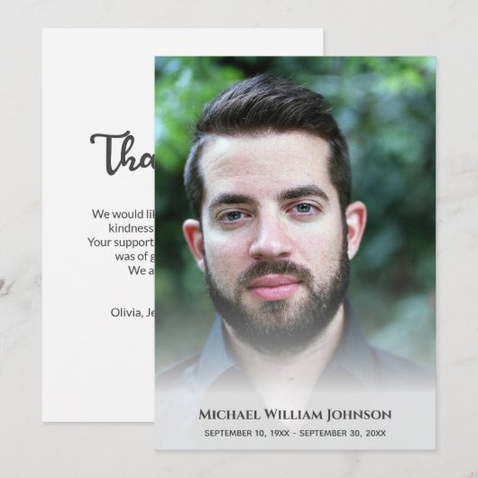 Funeral Bereavement Custom Photo Sympathy Memorial Bedankkaart (Voorkant / Achterkant)