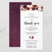 Funeral, Bereavement, Sympathie Burgundy Floral Bedankkaart (Voorkant / Achterkant)