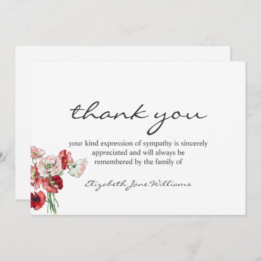 Funeral Bereavement Waterverf Poppies Bedankt (Voorkant / Achterkant)