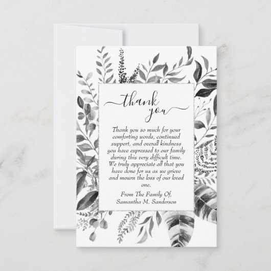 Funeral Black and White in Loving Memory Bedankkaart (Voorkant)