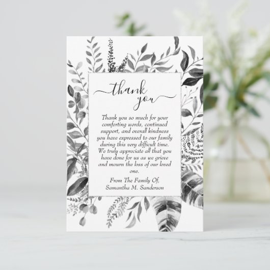 Funeral Black and White in Loving Memory Bedankkaart (Staand voorkant)