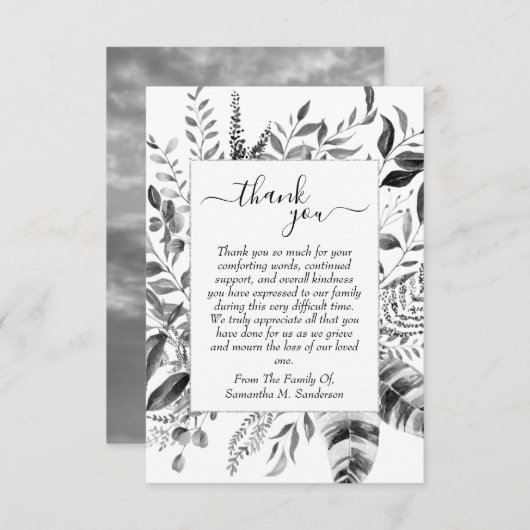 Funeral Black and White in Loving Memory Bedankkaart (Voorkant / Achterkant)