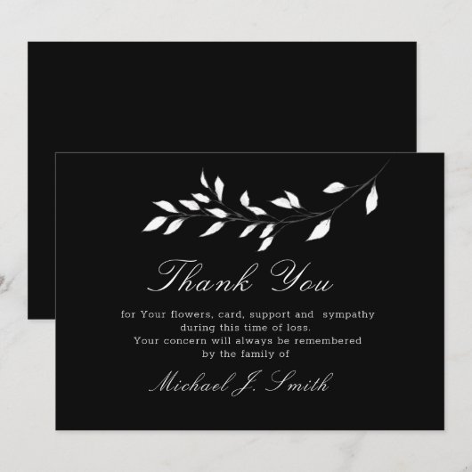 Funeral Black Elegant Floral Hartelijk dank Bedankkaart (Voorkant / Achterkant)