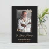 Funeral Black Fake Golden Branches Photo Remember Kaart (Staand voorkant)