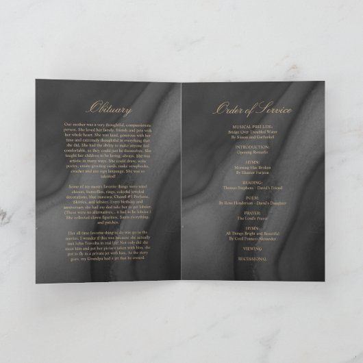 Funeral Black & Gold Calligraphy |Memorandum Programma (Binnen)