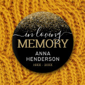 Funeral Black Gold Glitter Memorial Button