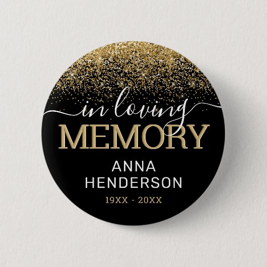 Funeral Black Gold Glitter Memorial Button (Voorkant)