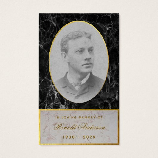 Funeral Black Marble Gold Memorial Prayer Kaart (Voorkant)