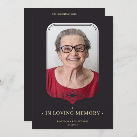 Funeral Black Ornamental Filigree Lace Effect Kaart (Voorkant / Achterkant)