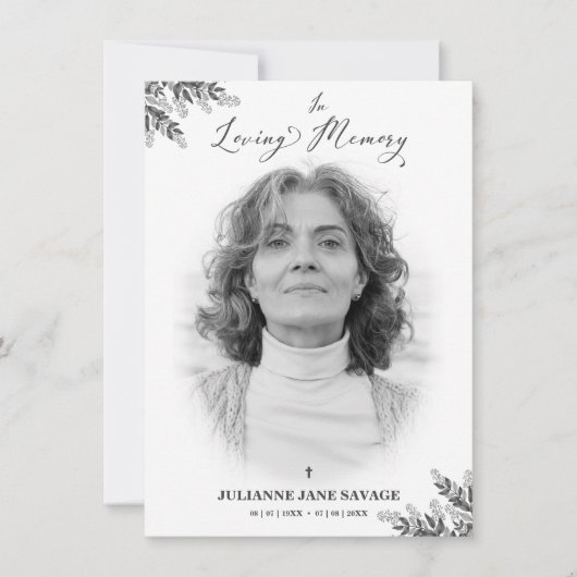 Funeral Black White Photo Remembration Service Kaart (Voorkant)