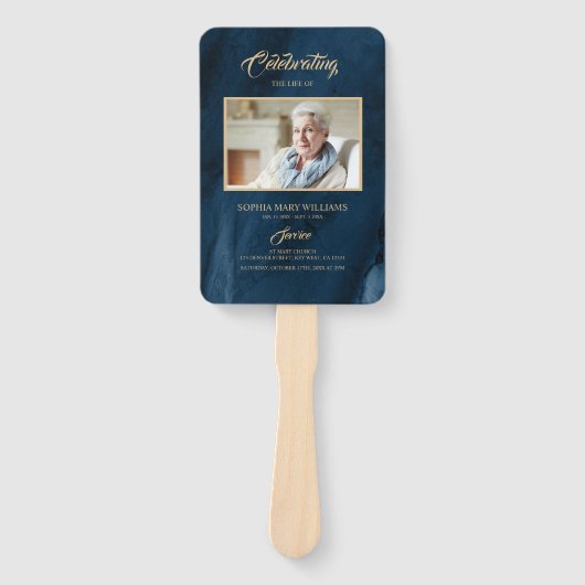 Funeral Blue & Gold Calligraphy Set of Fans Handwaaier (Voorkant)