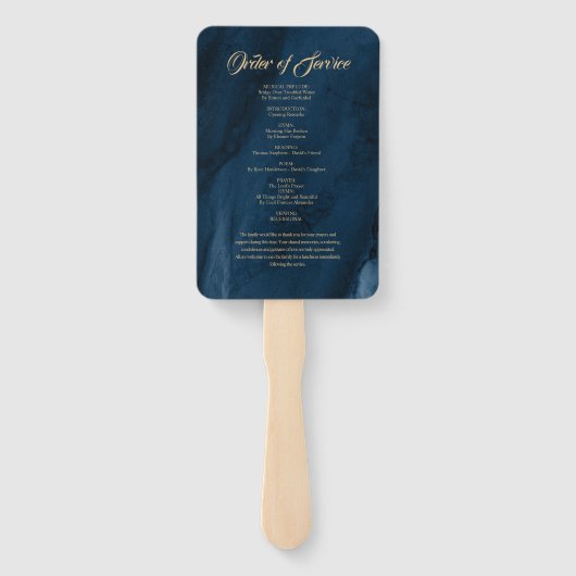 Funeral Blue & Gold Calligraphy Set of Fans Handwaaier (Achterkant)