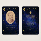 Funeral Blue Night Gold Stars Memorial Prayer Card Visitekaartje (Voorkant /achterkant)