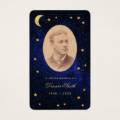 Funeral Blue Night Gold Stars Memorial Prayer Card Visitekaartje (Voorkant)