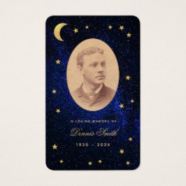 Funeral Blue Night Gold Stars Memorial Prayer Card Visitekaartje