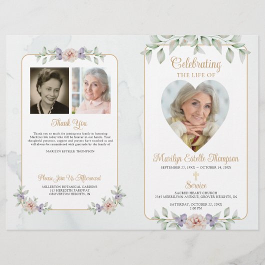 Funeral Botanical Floral Heart 4 Foto's Programma (Voorkant)