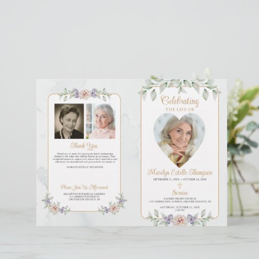 Funeral Botanical Floral Heart 4 Foto's Programma (Staand voorkant)