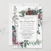 Funeral Burgundy Floral Pine Celebration of Life Kaart (Voorkant)