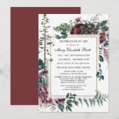 Funeral Burgundy Floral Pine Celebration of Life Kaart (Voorkant / Achterkant)