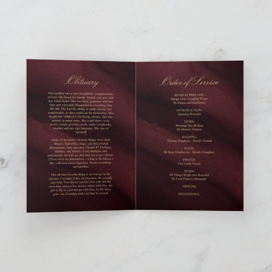 Funeral Burgundy & Gold |Memorandum Programma (Binnen)