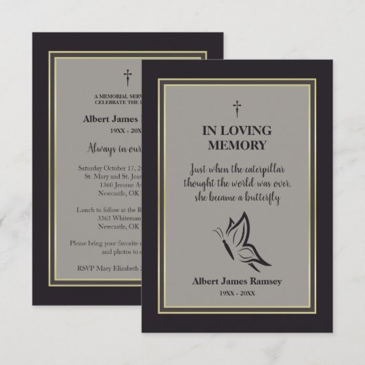 Funeral Butterfly Motivatie Quote Memorial Notitiekaartje (Voorkant / Achterkant)