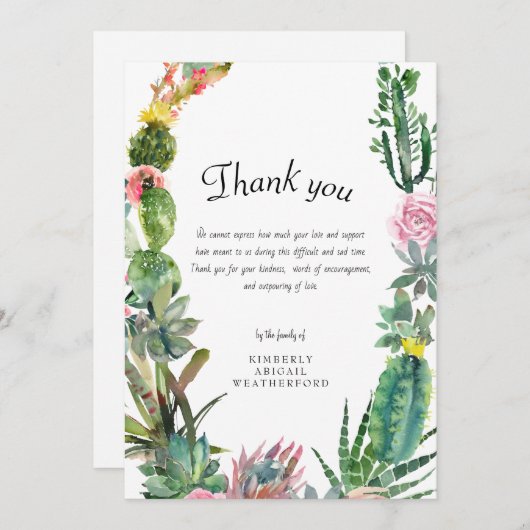 Funeral Cactus - Hartelijk dank Bedankkaart (Voorkant / Achterkant)