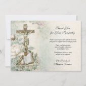 Funeral Catholic Jesus Roses Cross Condolence Bedankkaart (Voorkant)