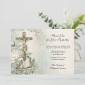 Funeral Catholic Jesus Roses Cross Condolence Bedankkaart (Staand voorkant)