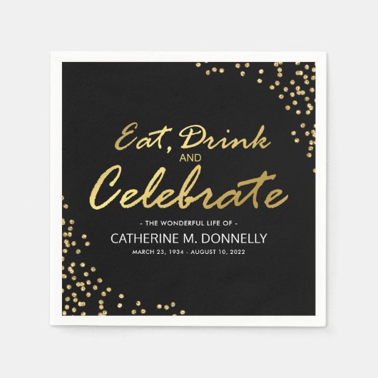 Funeral Celebrate Life | Zwarte en goudglitter Servet (Voorkant)